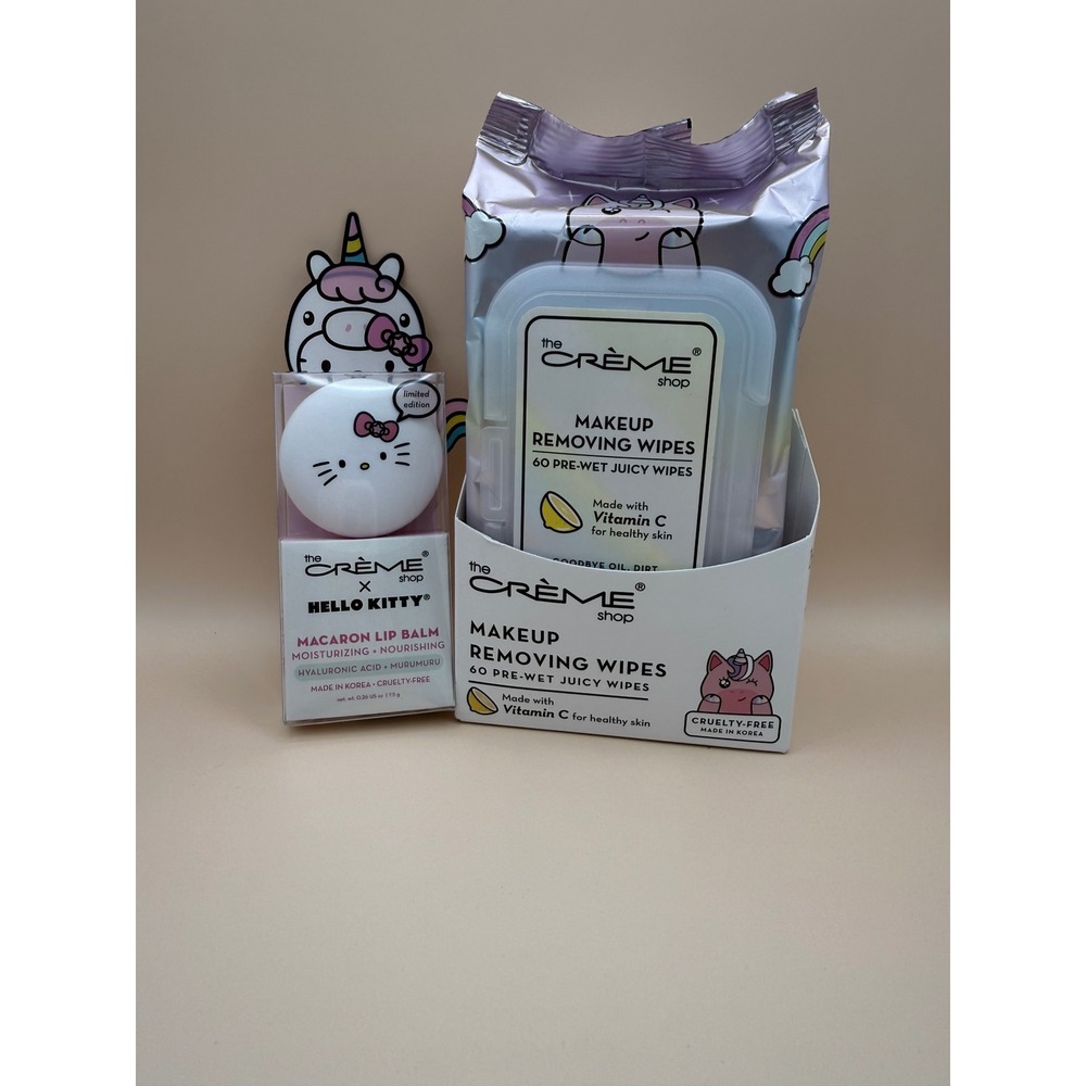 The Creme Shop Hello Kitty Macaron Lip Balm Sweet Sprinkles & Vitamin C Wipes